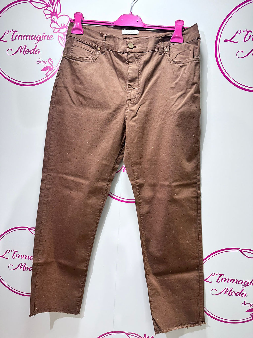 Pantalone in cotone con micro punti luce tono su tono